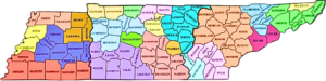 Image of state of Tennessee with counties marked